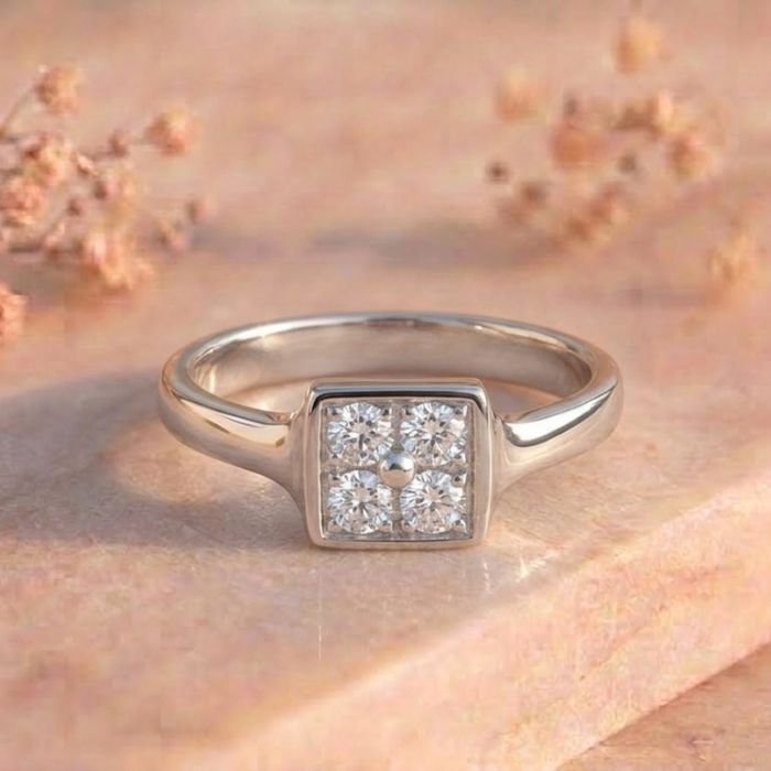 Square Cluster Pavé Signet Diamond Ring Square Cluster Pavé Signet Diamond Ring featuring a bold square signet design with clustered pavé-set sparkling lab-grown diamonds.