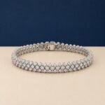 A high-end macro photo of a triple-row round lab diamond tennis bracelet titled Tennis Bracelet