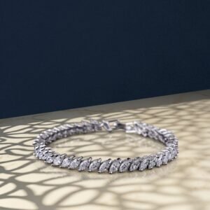Marquise cut lab grown diamond tennis bracelet in white gold