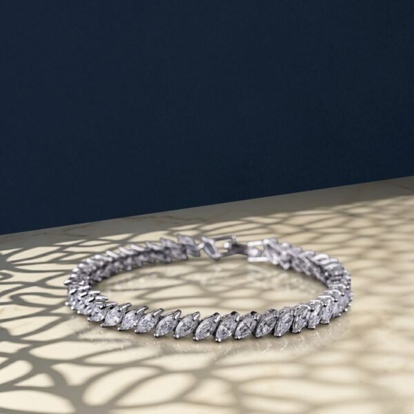 Marquise cut lab grown diamond tennis bracelet in white gold