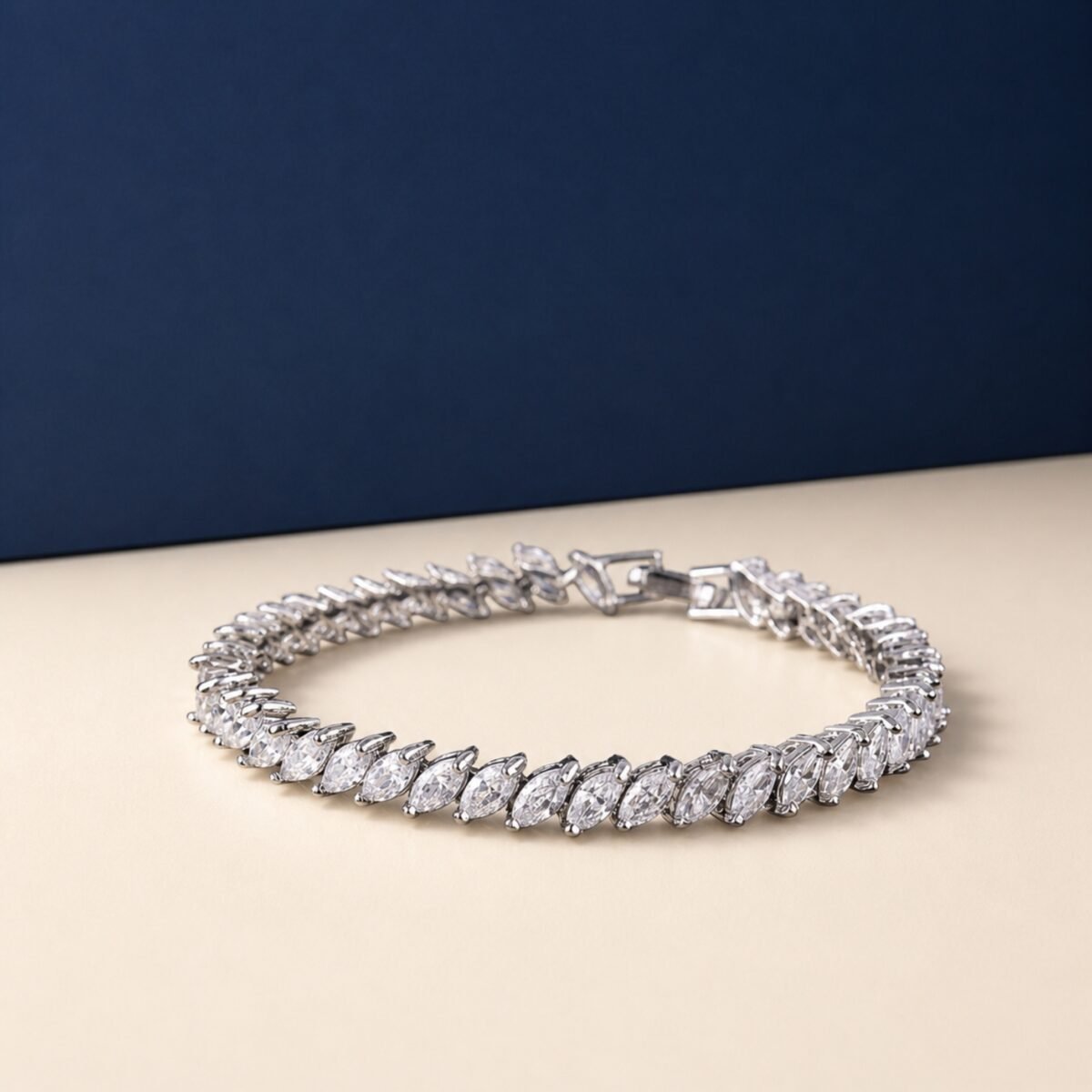 Marquise cut lab grown diamond tennis bracelet in white gold