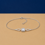 Princess cut lab diamond bracelet with square halo and pavé teardrop accents.