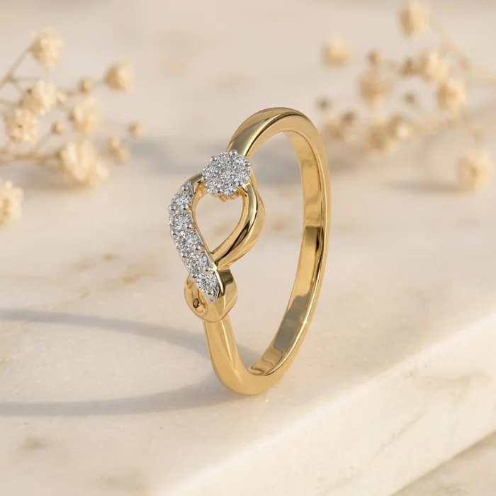The Abigeal Ring Front View: Round brilliant CVD diamond heart ring front view in gold