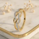 Front View: Kentley Chevron Gold CVD Diamond Ring front view showing infinity entwined design