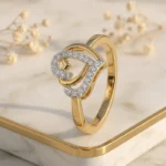 Front View: Two Heart Gold CVD Diamond Ring front view showing intertwined heart design