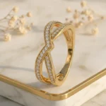Front View: Kentley Chevron Gold CVD Diamond Ring front view showing chevron design