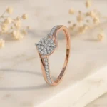 Front View: Lab-grown CVD diamond bypass cluster ring front view in gold