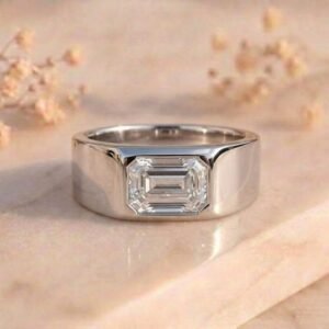 The Monolith Ring featuring a bold minimalist design with sleek geometric detailing and a polished contemporary finish.