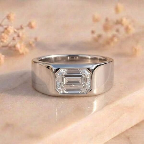 The Monolith Ring featuring a bold minimalist design with sleek geometric detailing and a polished contemporary finish.