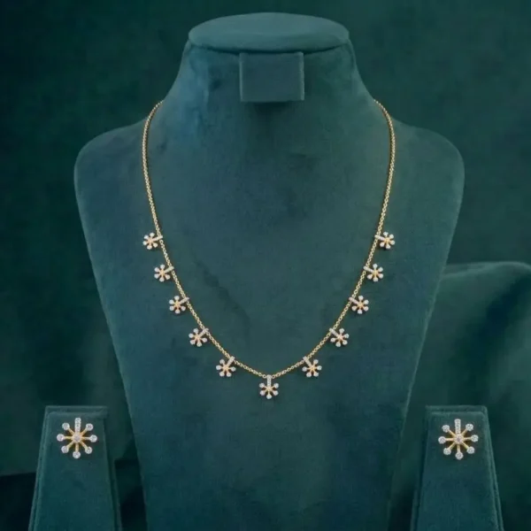 Tiny Blossom Diamond Necklace Set featuring delicate floral motifs adorned with sparkling lab-grown diamonds and matching elegant earrings.