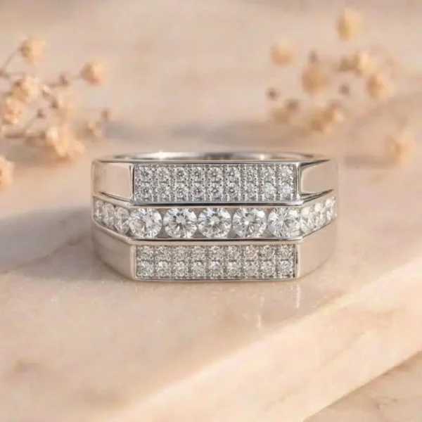 Titan Row Diamond Band featuring a bold row of sparkling lab-grown diamonds set in a sleek modern band design.