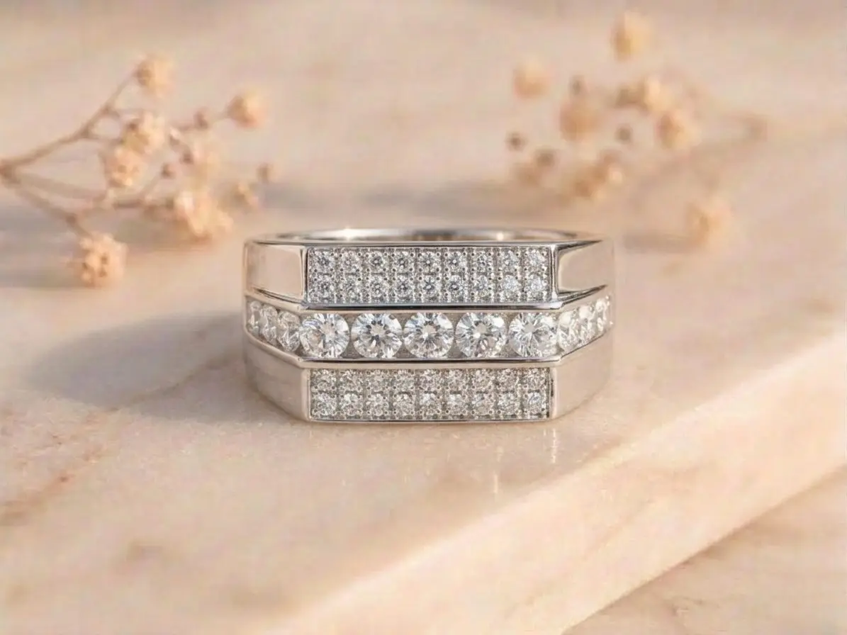 Titan Row Diamond Band Titan Row Diamond Band featuring a bold row of sparkling lab-grown diamonds set in a sleek modern band design.