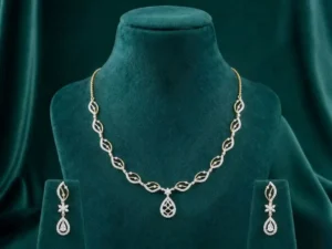 Twisted Leaf Diamond Jewellery Set featuring elegant twisted leaf patterns adorned with sparkling lab-grown diamonds and matching earrings.