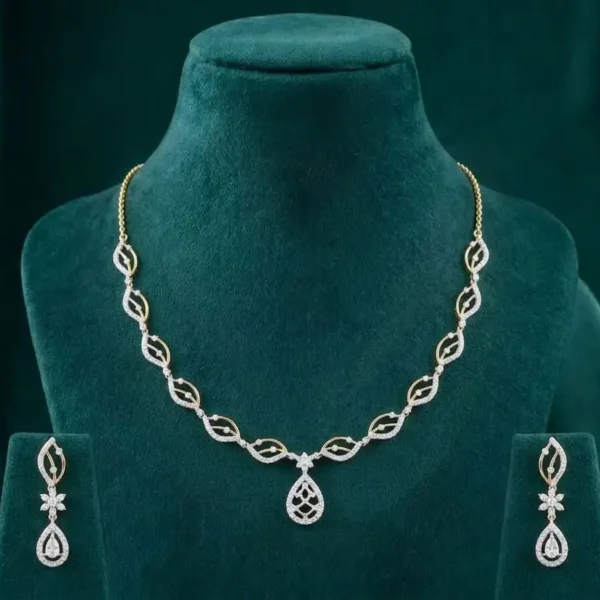Twisted Leaf Diamond Jewellery Set featuring elegant twisted leaf patterns adorned with sparkling lab-grown diamonds and matching earrings.