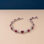 Emerald Cut Lab Ruby & Diamond Halo Link Bracelet - Image 2