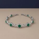Emerald Cut Lab Emerald & Marquise Diamond Halo Bracelet - Image 2
