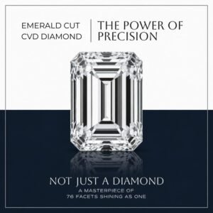 Premium loose emerald cut lab diamond with clear step cut facets on a luxury reflective background