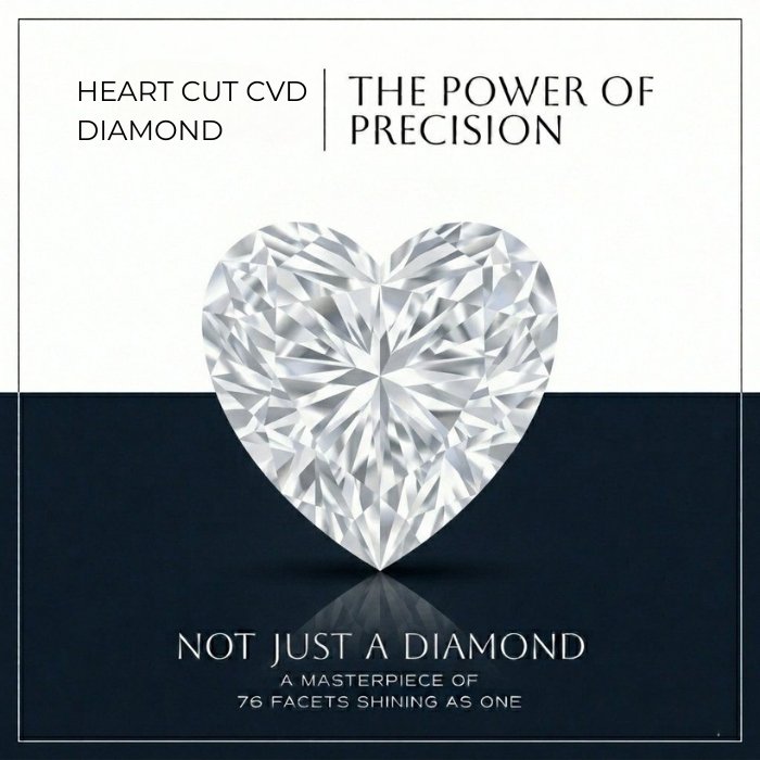 loose-heart-cut-lab-diamond-76-facets Loose heart cut lab diamond showing 76 facets with the text the power of precision