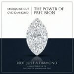 Premium loose marquise cut lab diamond standing vertically on a light gray surface with a blue background