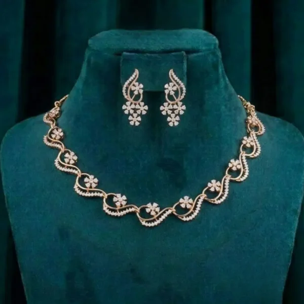 Wave Blossom Diamond Set featuring graceful wave-inspired floral motifs adorned with sparkling lab-grown diamonds and matching elegant earrings.