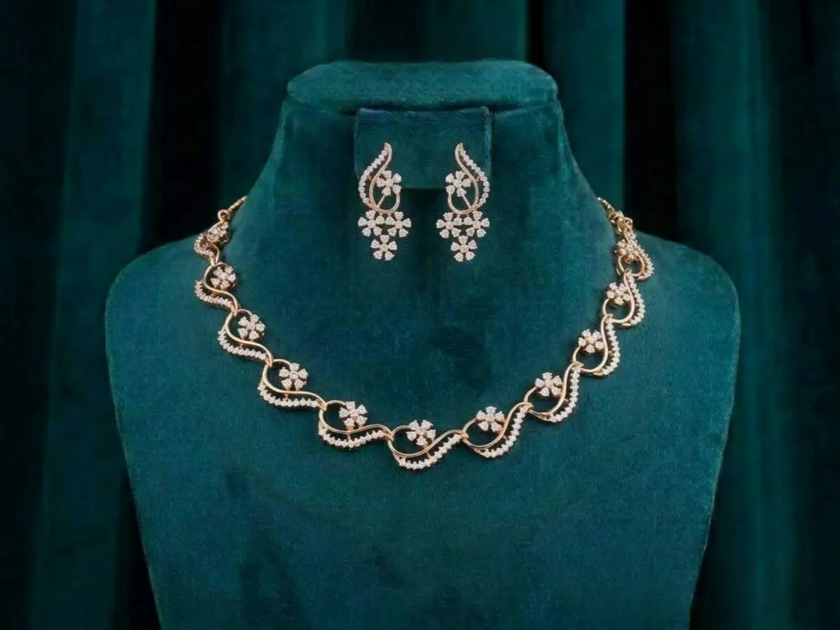 Wave Blossom Diamond Set Wave Blossom Diamond Set featuring graceful wave-inspired floral motifs adorned with sparkling lab-grown diamonds and matching elegant earrings.