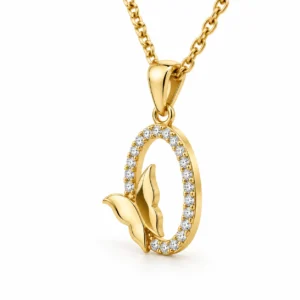 Butterfly halo lab grown diamond pendant in gold for women with round diamonds