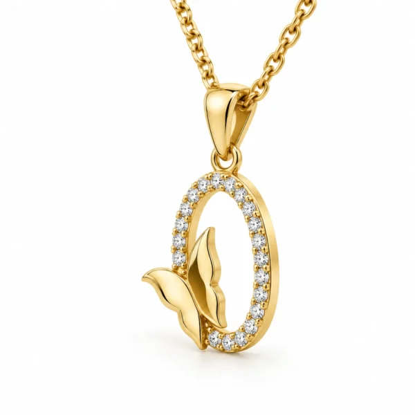 Butterfly halo lab grown diamond pendant in gold for women with round diamonds