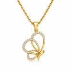 Butterfly lab grown diamond pendant in gold for women with sparkling round diamonds