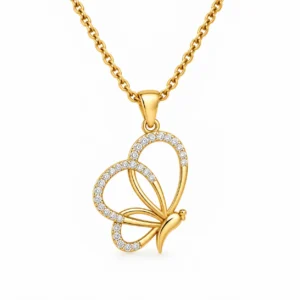Butterfly lab grown diamond pendant in gold for women with sparkling round diamonds