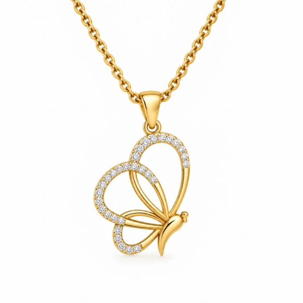 Butterfly lab grown diamond pendant in gold for women with sparkling round diamonds