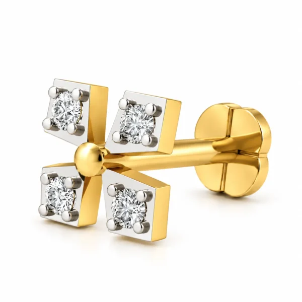Clover Spark Lab Grown Diamond Nose Pin Front View