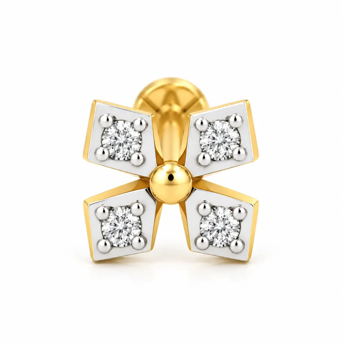 Clover Spark Lab Grown Diamond Nose Pin in Yellow Gold