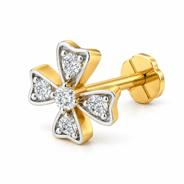 Heartleaf Lab Grown Diamond Nose Pin Angled View in Gold