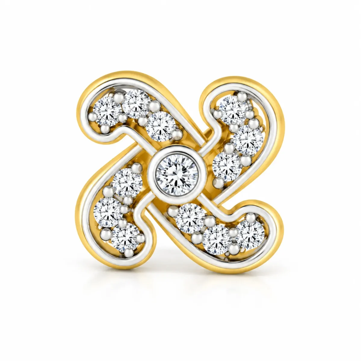 Infinity Swirl Lab Grown Diamond Nose Pin Front View in Yellow Gold
