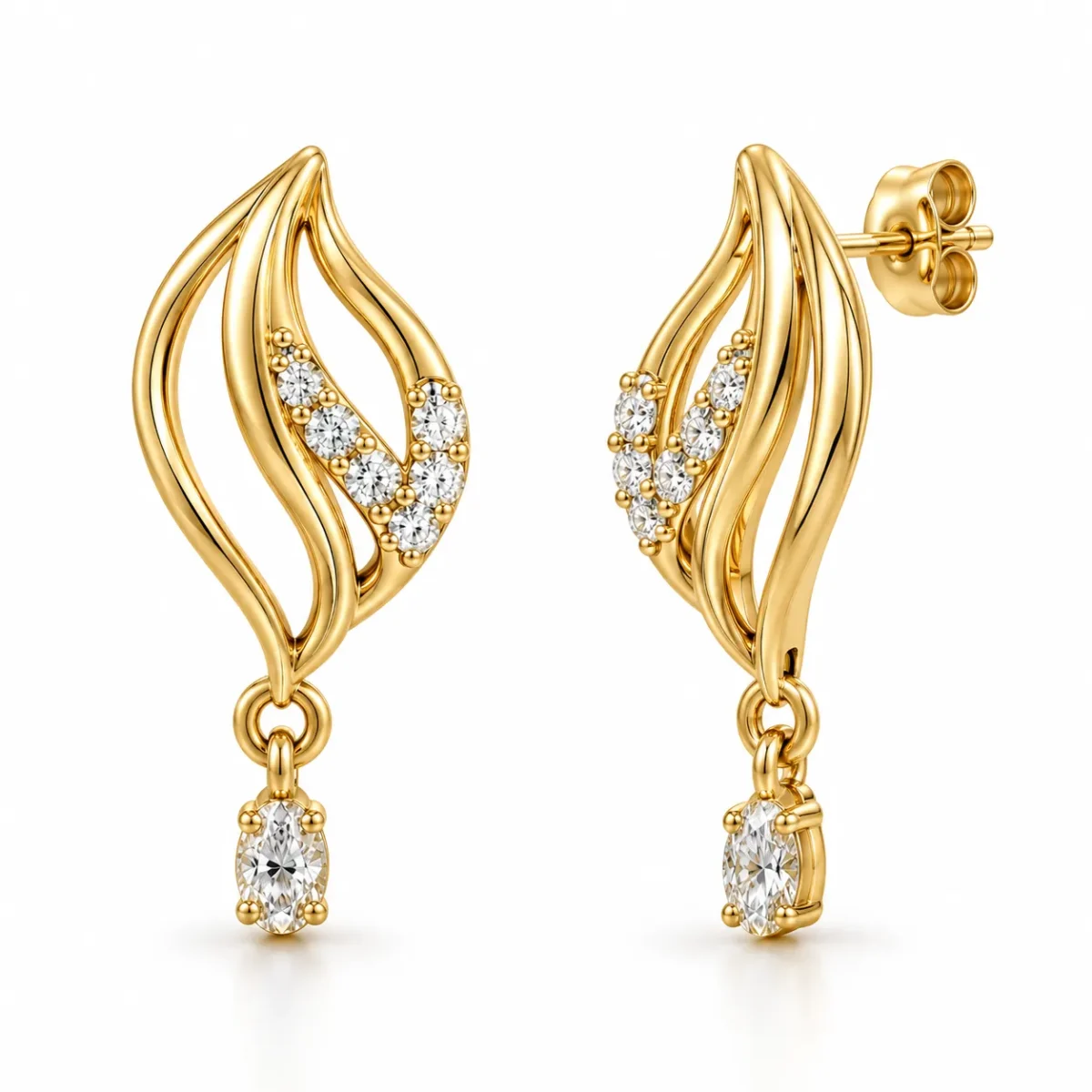Elegant Leaf Drop Lab Grown Diamond Earrings for Women – 18k Gold - Image 2
