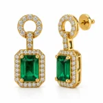 Luxury Emerald & Lab Grown Diamond Halo Drop Earrings for Women – 18k Gold - Image 2