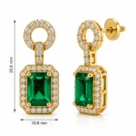 Luxury Emerald & Lab Grown Diamond Halo Drop Earrings for Women – 18k Gold - Image 3