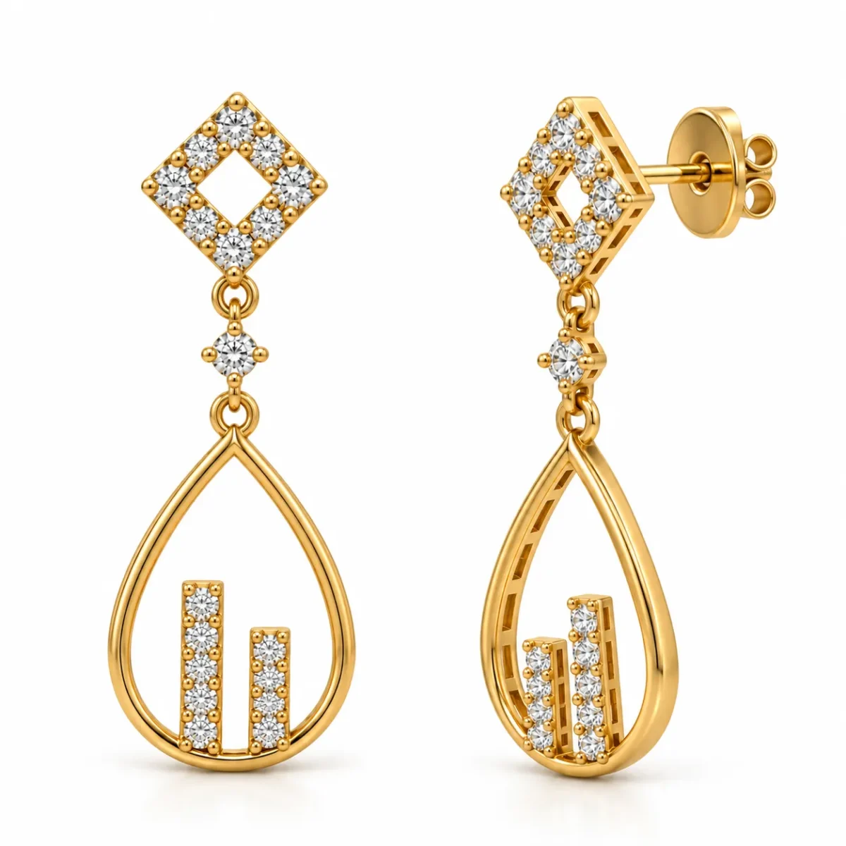 Modern Geometric Teardrop Lab Grown Diamond Drop Earrings for Women – 18k Gold - Image 3