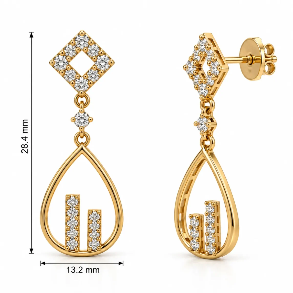 Modern Geometric Teardrop Lab Grown Diamond Drop Earrings for Women – 18k Gold - Image 2