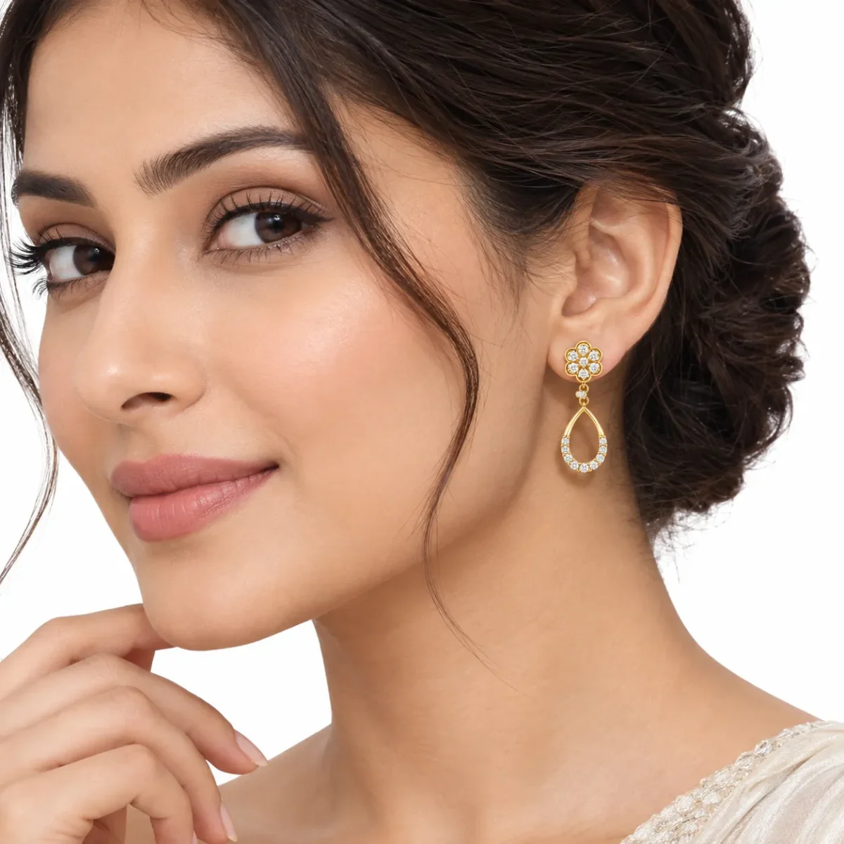 Elegant Floral Teardrop Lab Grown Diamond Drop Earrings for Women – 18k Gold - Image 4