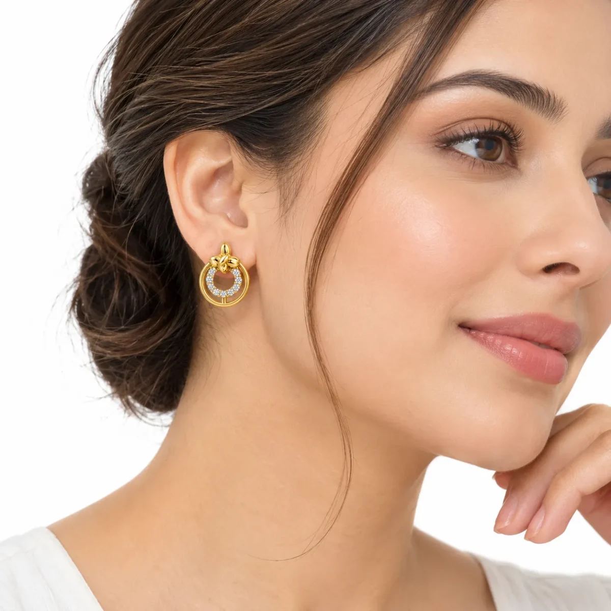 Elegant Knot Circle Lab Grown Diamond Drop Earrings for Women – 18k Gold - Image 4