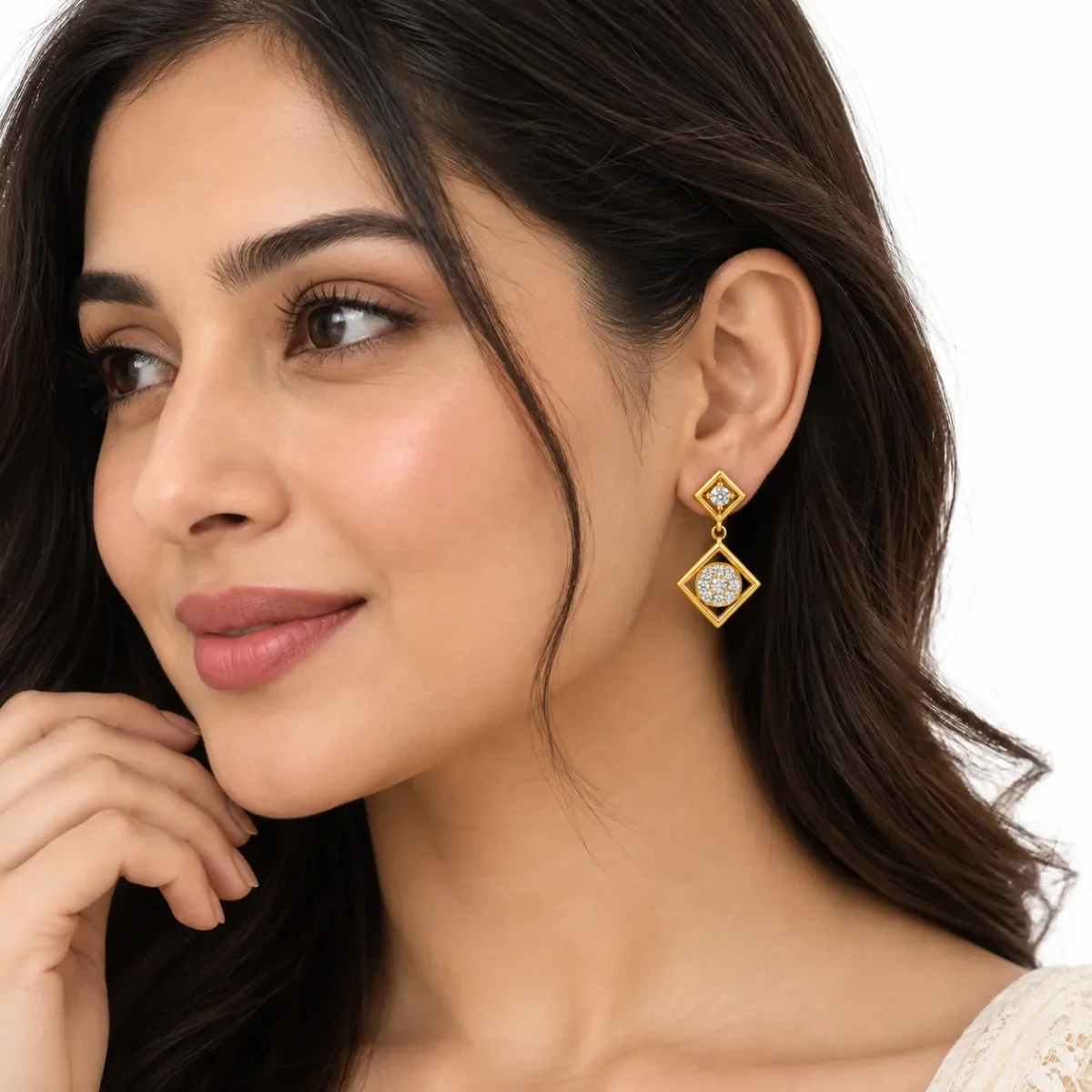 Elegant Geometric Lab Grown Diamond Drop Earrings for Women – 18k Gold - Image 4
