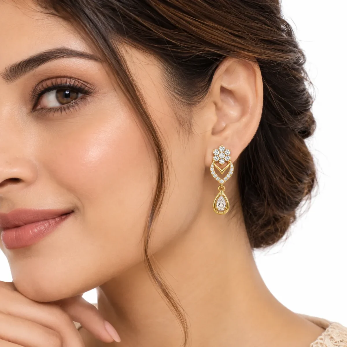 Floral Pear Drop Lab Grown Diamond Earrings for Women – 18K Gold - Image 4