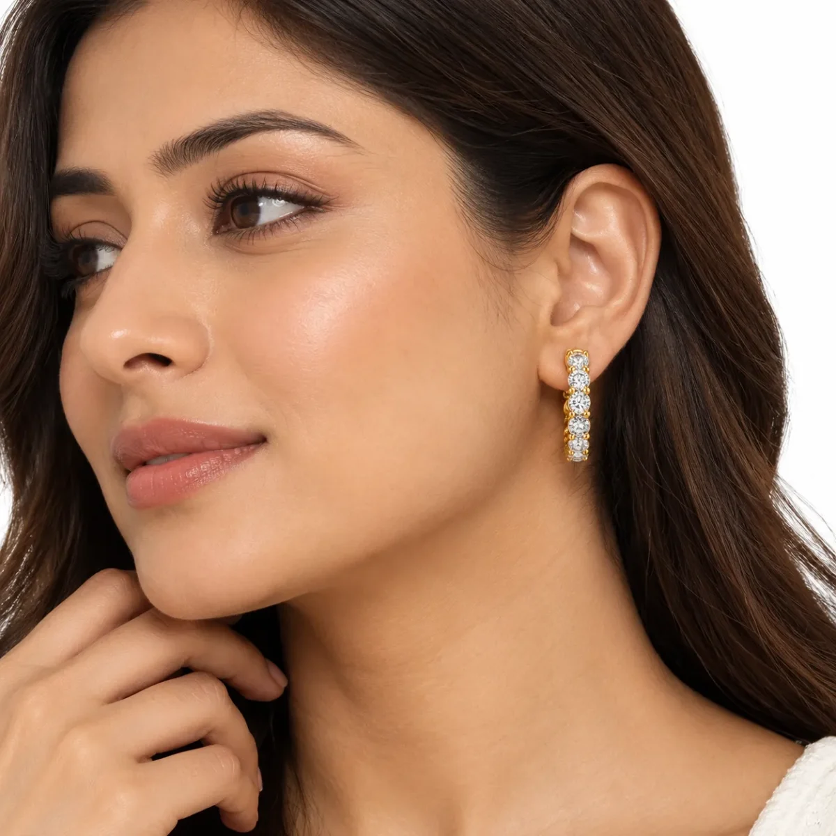 Round Lab Grown Diamond Hoop Earrings for Women in 18k Gold - Image 4
