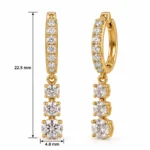 Three Stone Round Lab Grown Diamond Drop Hoop Earrings for Women in 18k Gold - Image 3