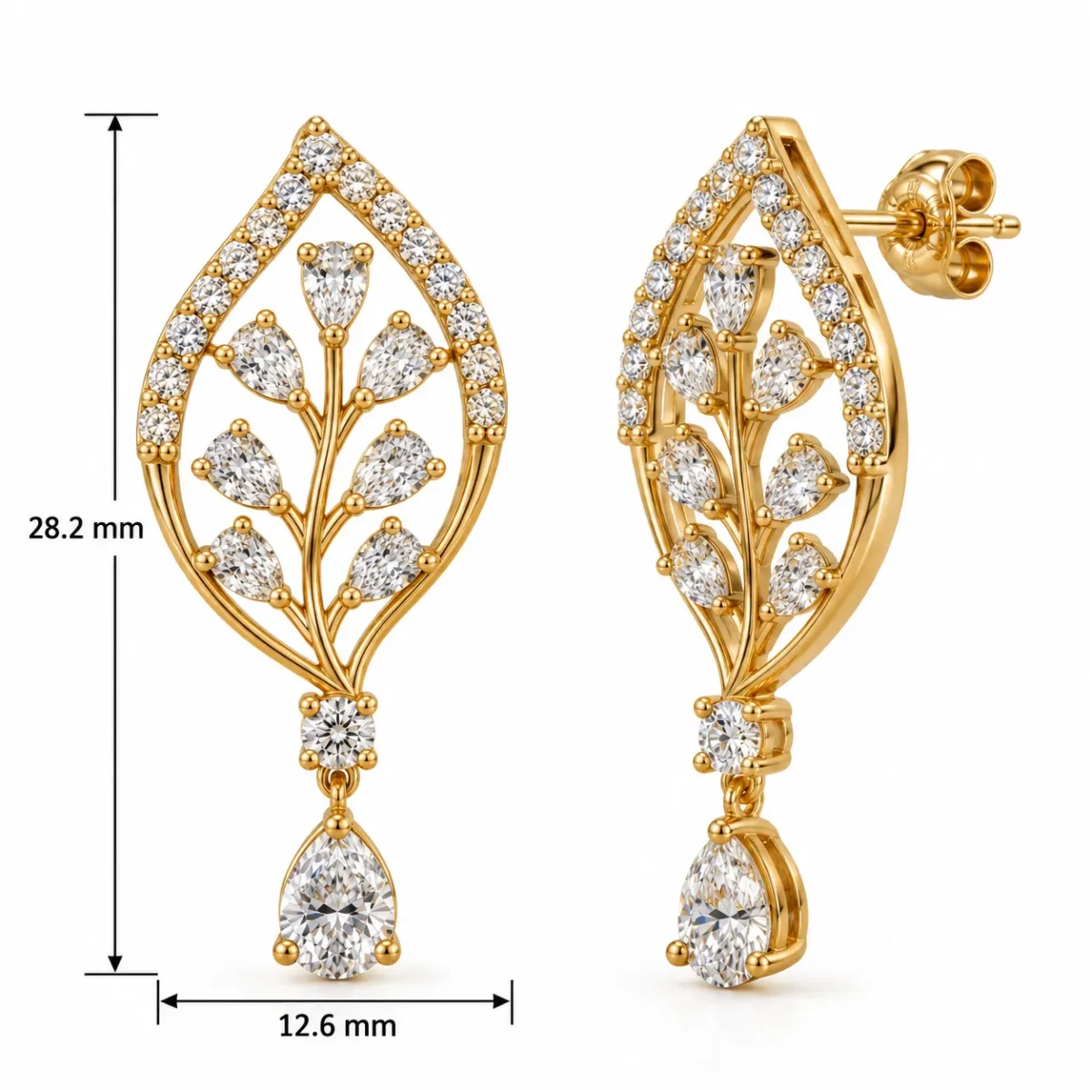 Elegant Pear Cut Lab Grown Diamond Leaf Drop Earrings for Women in 18k Gold - Image 3