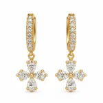 Pear Cut Four Petal Lab Grown Diamond Drop Earrings for Women 1.80 Carat