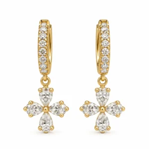 Pear Cut Four Petal Lab Grown Diamond Drop Earrings for Women 1.80 Carat