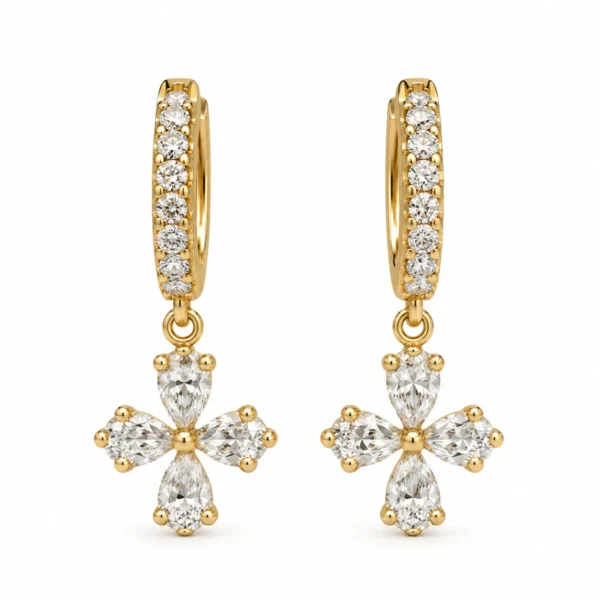 Pear Cut Four Petal Lab Grown Diamond Drop Earrings for Women 1.80 Carat