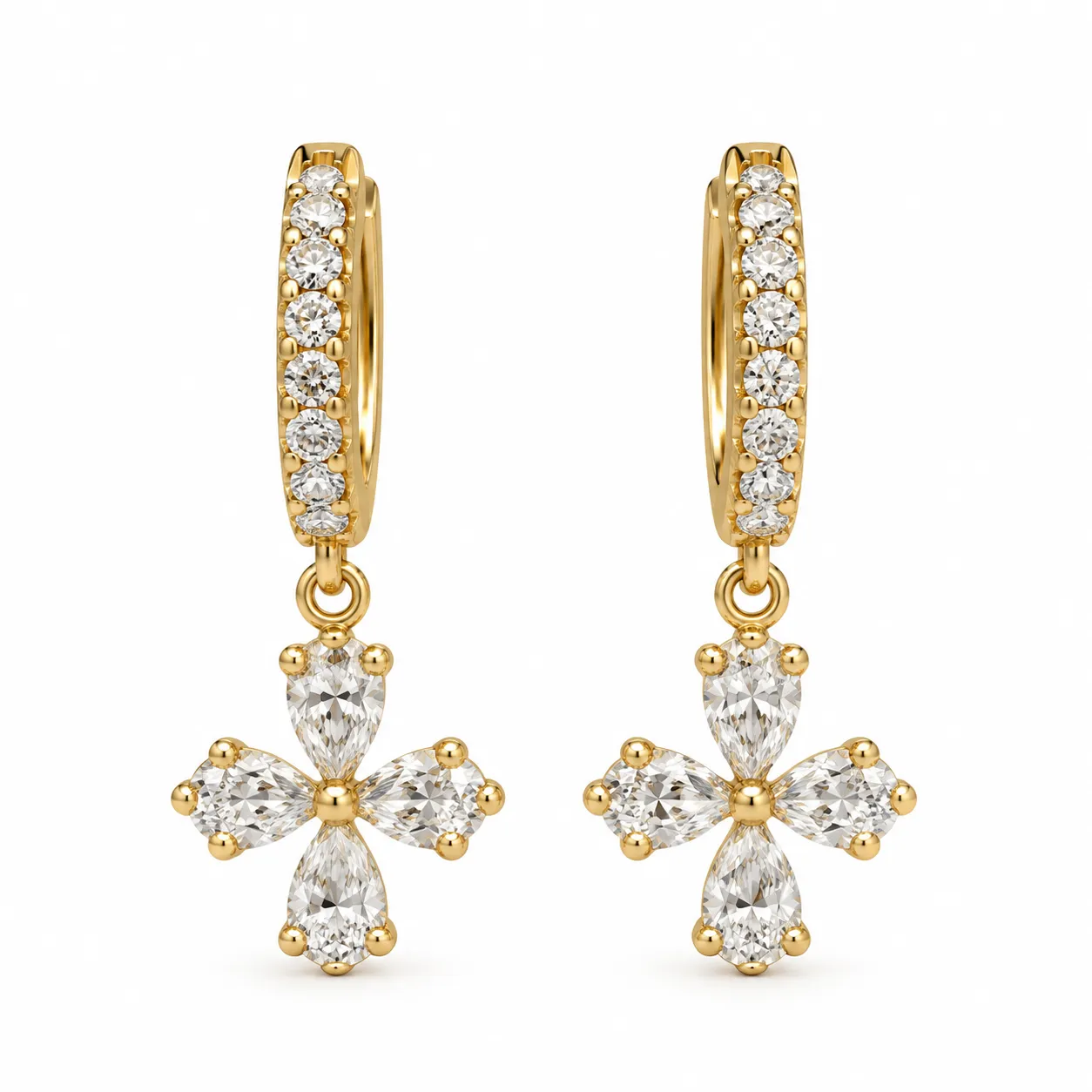 Pear Cut Four Petal Lab Grown Diamond Earrings – 1.80 Carat Pear Cut Four Petal Lab Grown Diamond Drop Earrings for Women 1.80 Carat